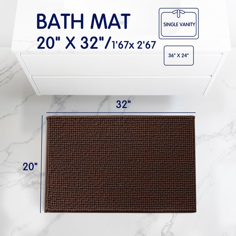 SUBRTEX Bathroom Rugs, 20" x 32" Chenille Bath Rug Soft Short Plush Bath Mat Soft Shower Mat Water Absorbent Shower Mat Quick Dry Machine Washable, Chocolate - Image 2